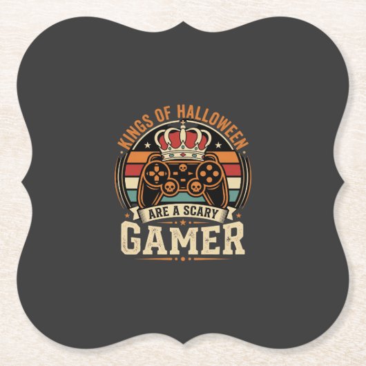 Halloween Gamer King Retro Controller Ontwerp Kartonnen Onderzetters (Voorkant)