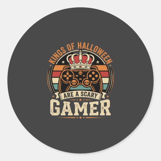 Halloween Gamer King Retro Controller Ontwerp Ronde Sticker (Voorkant)