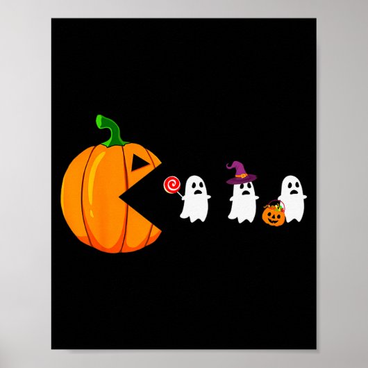 Halloween Gamer Pumpkin Eating Ghost Costume Men B Poster (Voorkant)