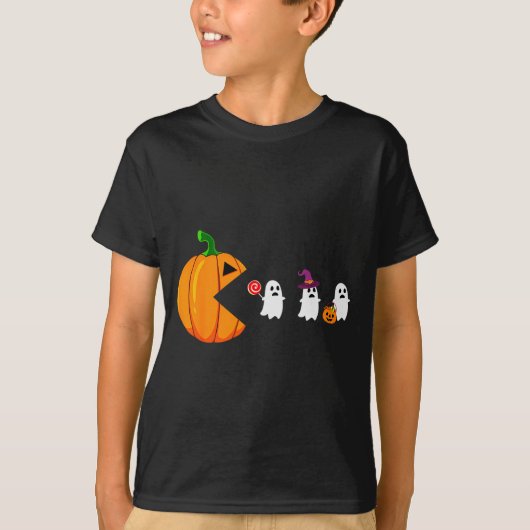Halloween Gamer Pumpkin Eating Ghost Costume Men B T-shirt (Voorkant)