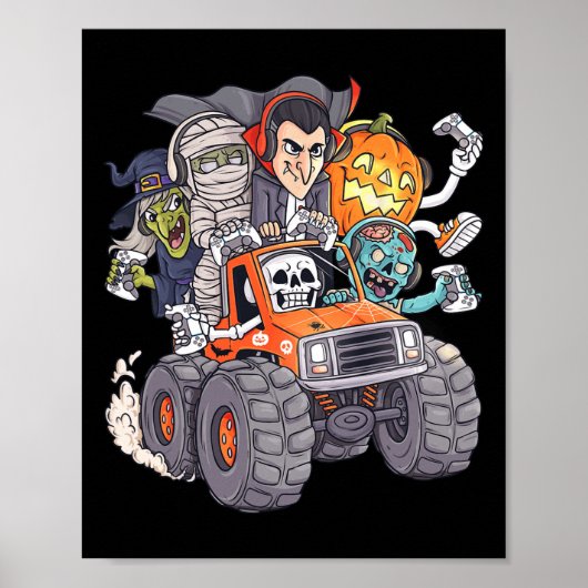Halloween Gamer Skeleton Zombie Monster Truck Boys Poster (Voorkant)