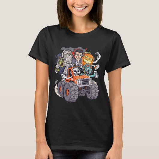 Halloween Gamer Skeleton Zombie Monster Truck Boys T-shirt (Voorkant)