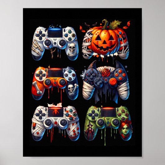 Halloween Gaming Controllers Mummy Skeleton Zombie Poster (Voorkant)