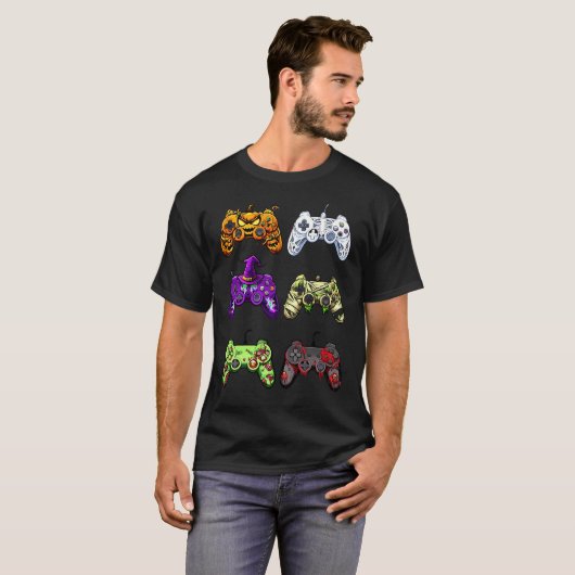 Halloween Gaming Controllers Zombie Skeleton T-shirt (Voorkant volledig)