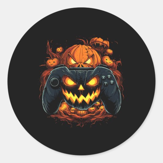 Halloween Gaming Jack O Lantaarn Pompoen Gezichtsb Ronde Sticker (Voorkant)