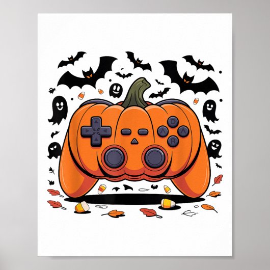 Halloween Gaming Pumpkin Controller Spooky Video G Poster (Voorkant)