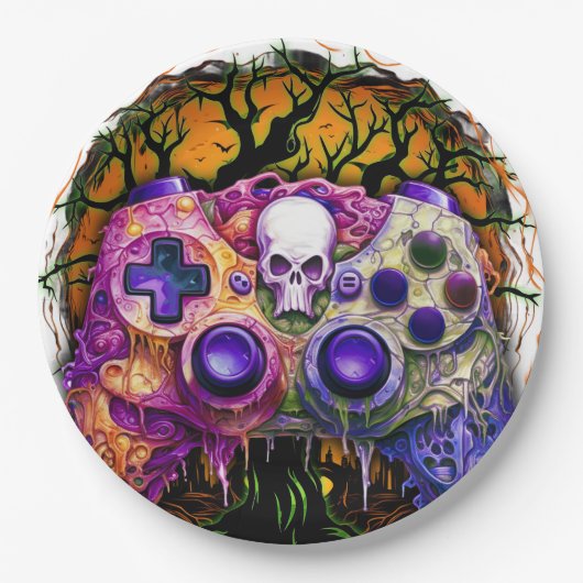 Halloween Gaming, Spooky Controller, Gamer Party Papieren Bordje (Voorkant)