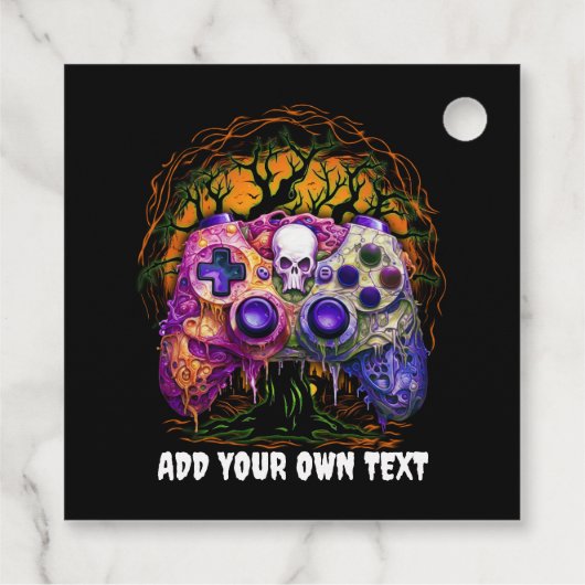 Halloween Gaming, Spooky Controller, Paarse Sinaas Bedankjes Labels (Achterkant)