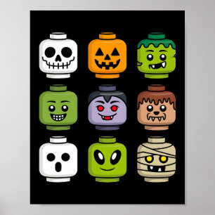 Halloween gebouw bakstenen hoofd pompoen geest zom poster
