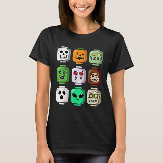 Halloween gebouw bakstenen hoofd pompoen geest zom t-shirt (Voorkant)