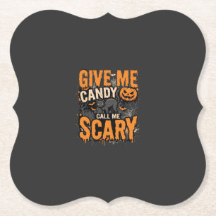 Halloween Geef Me Snoep Angstaanjagende Kat Kartonnen Onderzetters