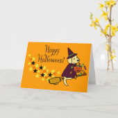 Halloween Geel Labrador en bezem Kaart (Gele Bloem)