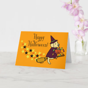 Halloween Geel Labrador en bezem Kaart