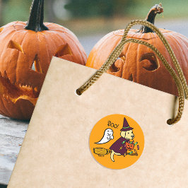 Halloween Geel Labrador en bezem Ronde Sticker