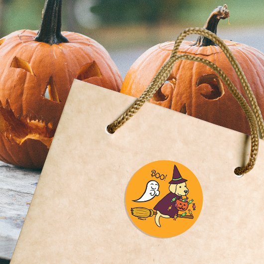 Halloween Geel Labrador en bezem Ronde Sticker