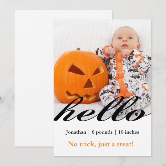 Halloween geen truc alleen een traktatie baby foto aankondiging (Voorkant / Achterkant)