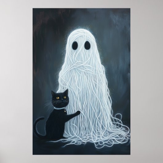 Halloween geest bedekt met garen en zwarte kat poster (Voorkant)