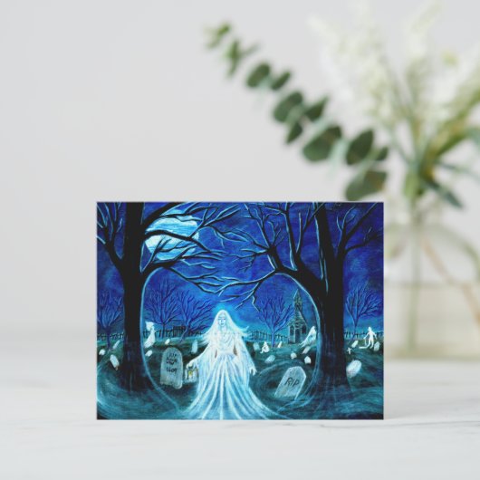 Halloween, geest, begraafplaats, grafstenen, kerkh briefkaart (Staand voorkant)