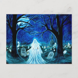 Halloween, geest, begraafplaats, grafstenen, kerkh briefkaart