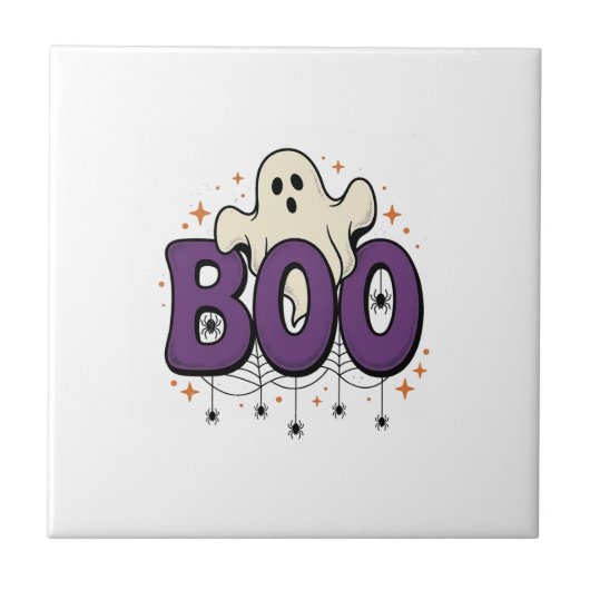 Halloween Geest Boo Grappige Spin Vintage_1 Tegeltje (Voorkant)