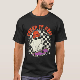 Halloween Geest Creep It Real Skateboarden Retro T-shirt