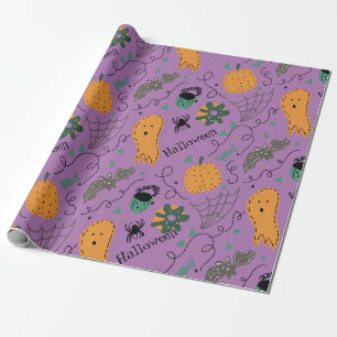Halloween Geest Doodles Paars Patroon Cadeaupapier