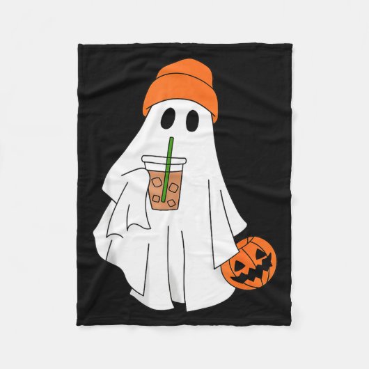 Halloween Geest Drinkende Koffie Geest Ijs Koffie Fleece Deken (Voorkant)