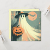 Halloween Geest en Jack-o'lantern Griezelen Kaart (Voorkant / Achterkant in situ)