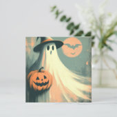 Halloween Geest en Jack-o'lantern Griezelig Kaart (Staand voorkant)