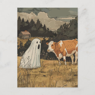 Halloween Geest en Koe Oude Boerderij Briefkaart