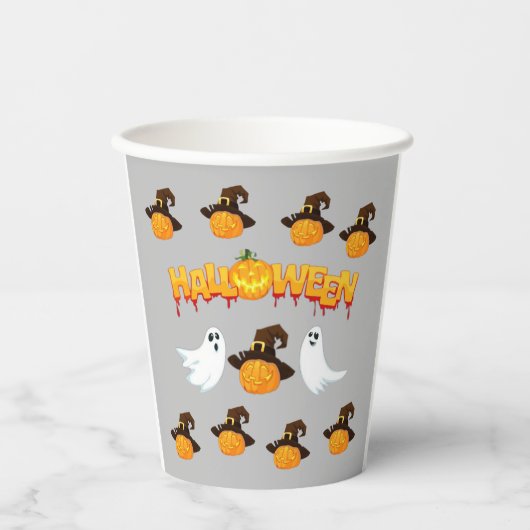 Halloween: Geest en pompoen Papieren Bekers (Voorkant)