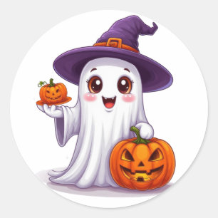 Halloween Geest En Pompoenen Seizoensdecoratie 🎃 Ronde Sticker