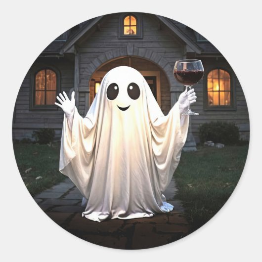 Halloween Geest en Wijn Ronde Sticker (Voorkant)