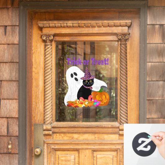 Halloween Geest en Zwarte Kat Raamsticker (Huis Deur)