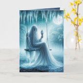 Halloween geest eten van een ijsje kegel kaart (Gele Bloem)