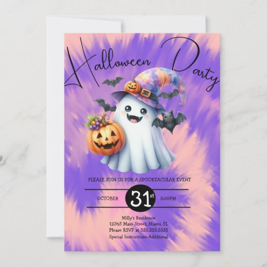 Halloween Geest Feest Tie Dye Hand Getekend Kaart (Voorkant)