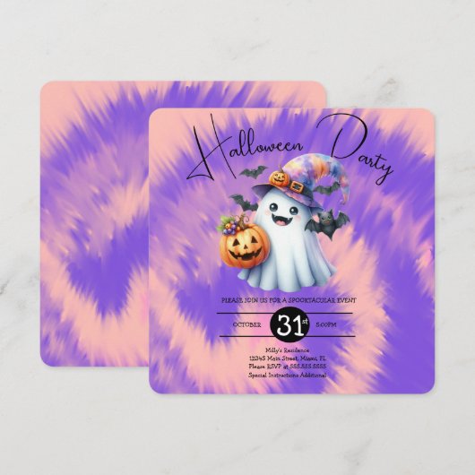 Halloween Geest Feest Tie-Dye Handgetekend Kaart (Voorkant / Achterkant)
