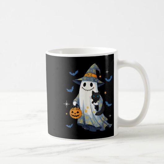 Halloween Geest Heks met Zwarte Kat Grappige Hall Koffiemok (Rechts)