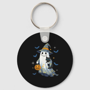 Halloween Geest Heks met Zwarte Kat Grappige Hall Sleutelhanger