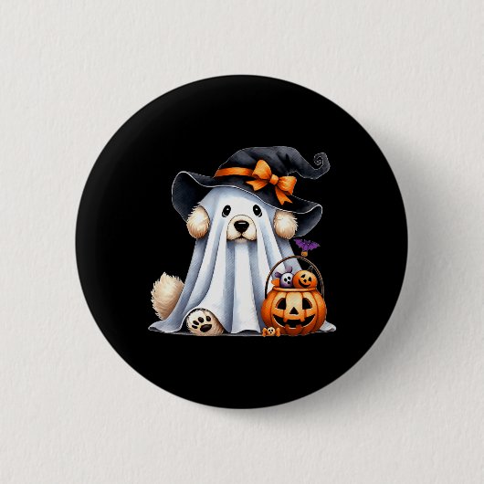Halloween Geest Hond Ronde Button 5,7 Cm (Voorkant)