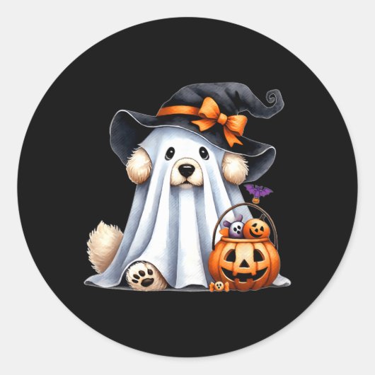 Halloween Geest Hond Ronde Sticker (Voorkant)