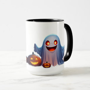 Halloween Geest In Griezelige Pompoen Nacht Scene Mok