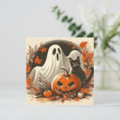 Halloween Geest, Jack-'o-lantern en Zwarte Kat  Kaart (Staand voorkant)