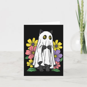 Halloween Geest Kat Cute Zwarte Kat Bloemen Kaart