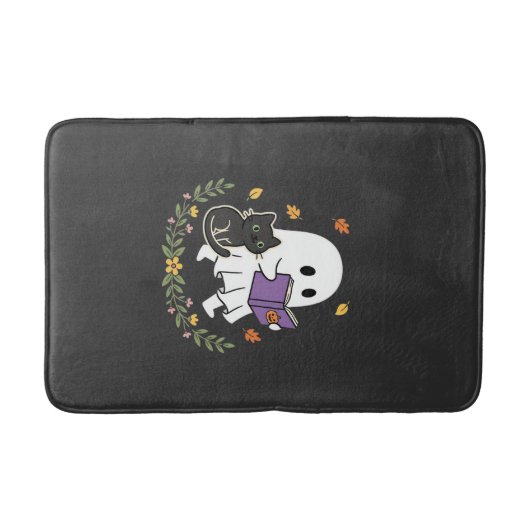 Halloween Geest Kat Leest Boek Bloem Ontwerp_1 Badmat (Voorkant)
