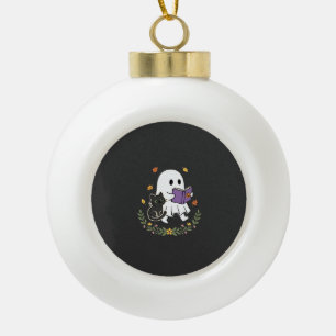 Halloween Geest Kat Leest Boek Bloem Ontwerp_1 Keramische Bal Ornament