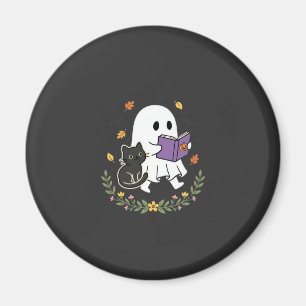 Halloween Geest Kat Leest Boek Bloem Ontwerp_1 Magneet