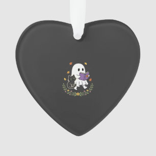 Halloween Geest Kat Leest Boek Bloem Ontwerp_1 Ornament