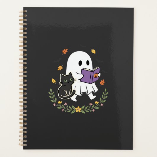 Halloween Geest Kat Leest Boek Bloem Ontwerp_1 Planner (Voorkant)