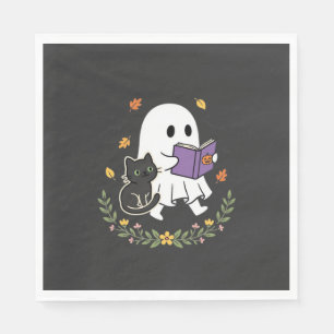 Halloween Geest Kat Leest Boek Bloem Ontwerp_1 Servet